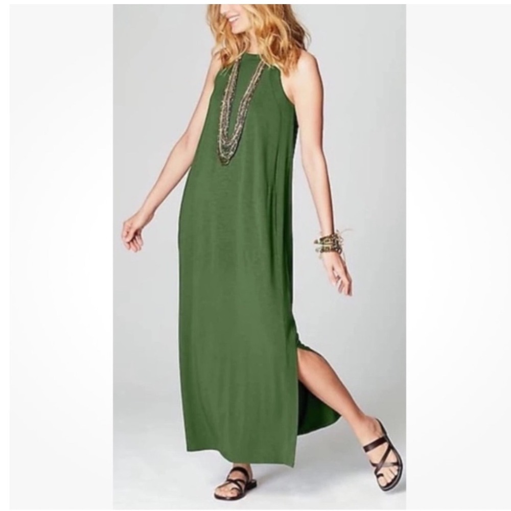 J. Jill Green Halter Maxi Dress Women's Size Small Sleeveless Side Slits